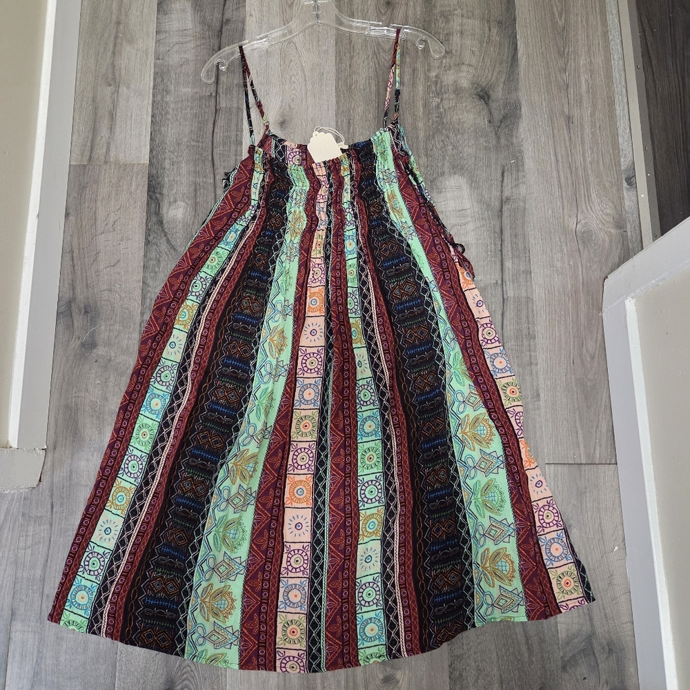 NWT Hem & Thread Lace-Up Sides Boho Stripe Sleeveless Multicolor Dress - Picture 2 of 8